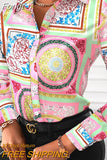 Women Elegant Floral Print Blouse Shirt 2023 Autumn New Casual Long Sleeve Button Tops Lady Sexy Bandage Turn-Down Collar