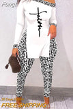 Collar Pullover Top Slim Fit Pants Suit Elegant Women Printed Long Sleeve Pant Suit Female Streetwear Vintage Two Piece