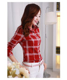 Sweet Plaid Single-Breasted Long Sleeve Korean Slim Office Professional Women's Shirt Harajuku Summer Wild Chic Female