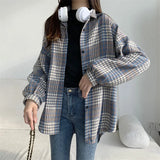 Vintage Plaid Print Thick Long Sleeve Blouse-Outfit