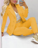 Women's 2pcs Tracksuits Solid Long Sleeve Blazer Pants Suit Sets Office Lady Tracksuit Two Piece Set Fitness Outfits