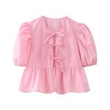Fongt New Bubble Sleeve With Solid Color Short Top 1213835