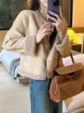 Fur One Lamb Coat Female 2024 Autumn Winter New Short Short Fashion Casual Suede Top-Outfit