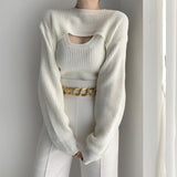 New 2021 Autumn Winter Women Sweaters Pullover Two Pieces Knitted Fashionable Vintage Elegant Cutout Lady Tops