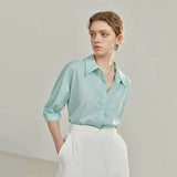 French Seven Sleeve Shirt Women's Summer 2022 New Solid Color Professional Polo-Neck Causal Lightweight Women
