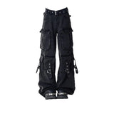 Fongt Man Dark High Street Heavy Industry Design Water Washing Multi-Pocket Loose Straight Legs Workwear Jeans Women's Tide