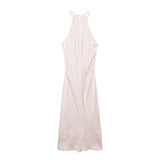 Fongt New Folded Beads Hanging Neck Long Dress 1165152