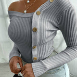 Sleeve Off Shoulder Sexy Casual Slim Buttons