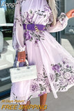 Women Elegant Floral Print Chiffon Dress Fashion O Neck Long Sleeve Beach Dress Ladies Casual Long Sleeve A-Line Dress