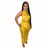 Fongt New Women's Wear Sexy Solid Color Knitted Beach Dress-Outfit