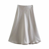 2024 New Elastic Waistline Simple Full-Color Satin Full-Length Skirt-Outfit