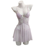 Fongt Romantic Sexy Pajamas Summer Women's 2025 New Lace-Thin Pure-Wanbic Wind With Chest Cushions With Sleeping Skirt