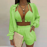 Fongt New Sexy Women's Pure Color Shorts Fashion Three-Piece Set