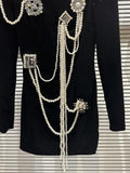 QUALITY Newest 2023 Designer Stylish Fashion Women's Long Sleeve Pearls Chains Diamond Beaded Velvet