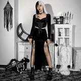 Special Punk Style Dress Cos Party High Waist Slim Bow Split Half Skirt-Outfit