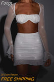 Two Piece Skirt Sets Long Flared Sleeve Pleated Mini Mesh Skirt 2 Piece Sets Womens Party Night Cubwear Outfits