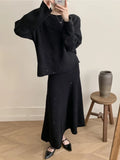Fongt New Lazy Wind Loose Top + Fishtail Dress Set Women's Round Collar Knitting Set Bright