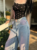 Fongt Red Gradient Color Design Sense Jeans Female Spring And Autumn New Style Loose Recreational Vertical Feeling High Waist Wide Leg Pants-Outfit