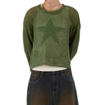 2023 New Women's Fashion Five-Pointed Star Hollowed-Out Sweater Loose Casual Sweater-Outfit