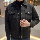 Fongt And Leisure Autumn Trend Full Of Stars Hot Diamond High Sense Loose Denim Coat Collar Men 2025 New