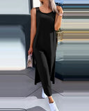 New Summer Simple Solid Color Back Lace Sleeveless Dress Women's Clothing-Outfit