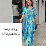 Fongt Summer High-Waisted Print Commuting Temperament Short-Sleeved Long Dress Women's Long Dress