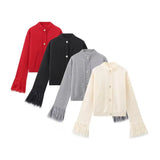 Fongt Women's INS Burst Cuff Hair Spliced Cardigan Commuter Sweater Jacket Knitted Shirt