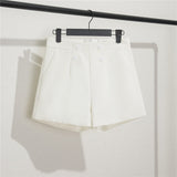 Fongt Suit Shorts Female Black Summer Thin 2024 New Loose High-Waist A-Line Casual Wide-Leg Pants-Outfit