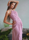 Fongt Spring And Summer New Folded Lotus Leaves Hanging Neck Bare Back A Swing Chiffon Fluttering Long Skirt LX0159