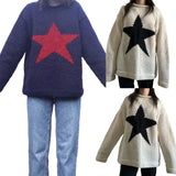 Fongt And Winter Five-Pointed Star Contrast Color Sweater Female Y2K Round Collar Loose Knit Top Female 806-Outfit
