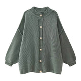 Fongt Women's 24 Years Autumn And Winter New Collar Metal Button Decoration Bat Sleeve Sweater