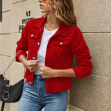 Women's Short Denim Jackets Fashion Female Casual Long Sleeve Lapel Solid Button Pocket Slim Jean Jacket Fall Winter