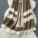Fongt National Style Wearing Holiday Dress Retro Strap Design Spliced Flowers Hanging Loose Dress Skirt Skirt