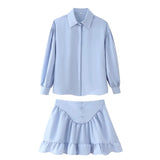 Fongt For Women's Clothing INS Explosive Temperament Collar Buckle Shirt Leaf-Side Skirt Set