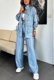 Fongt Women's Straight Trousers Two-Piece Solid Fashion Long-Sleeved Jacket Three-Dimensional Pocket 3035