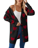Fongt New Valentine's Day Love Knitted Cardigan V-Neck Button Long Coat Sweater Woman