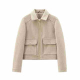 Fongt 2025 New Women's Clothing Transparent Hard Yarn Bomber Jacket Zipper Simple 3046287