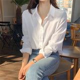 Fongt Shirt Female Fashion Fashion Design Sense Of Small Mature Retro Hong Kong Flavor Loose Shirt South Korea