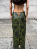 Pu Artificial Leather Lace-Up Straps Back High Slit 2023 Autumn Winter Sexy Vintage Clubwear Body-Shaping-Outfit