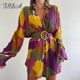 2021 Floral Print Long Sleeve Dress Women A Line With Belt Beach Summer Spring Sexy V Neck Casual Mini Dresses