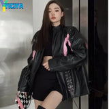 Bomber Woman Varsity Jacket Pu Black Racing Leather Jacket 2022 Summer Bombers American Baseball Jacket College Coat