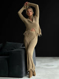 Fongt Sense Lead Open Fork Su Sweater Set Women Two Sets Slimming Personality Fashion