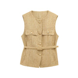 Fongt New With Belt Beads Texture Vest 9298725