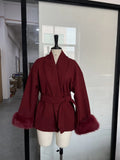 Fongt Autumn Fashion New Women's Long-Sleeved Coat Waist Tie Temperament Top