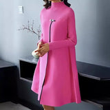 Fongt Women's Wear Temperament Elegant Solid Color Long-Sleeved High Collar Show Thin Large Hem