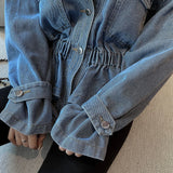 Women Jacket 2023 Spring Autumn Korean Chic Female All-Match V-Neck Retro Beaded Diamond Design Loose Short Denim