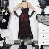Vintage Gothic Blouse Sexy Cross Flocking Suspender Fishtail Skirt Woman-Outfit
