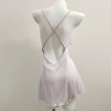 Fongt Girl Pure Love Bow Ice Silk Smooth Sling With Aja Skirt Home Dress Sexy Mesh Spliced Pajamas