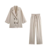 Fongt Women's Clothing 2025 New Casual Double-Dbuted Blazer + Trouser Suit Trend