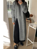 Women Dress Oversize Dresses Knitting Fall Sweater Women Dress Long Sleeve Knitted Dresses Maxi Vintage Thick White Maxi-Outfit